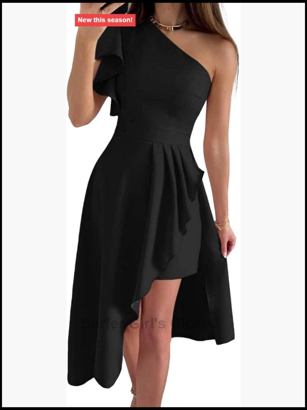 One Shoulder Ruffle High Waist Asymmetrical Bodycon Midi Dress